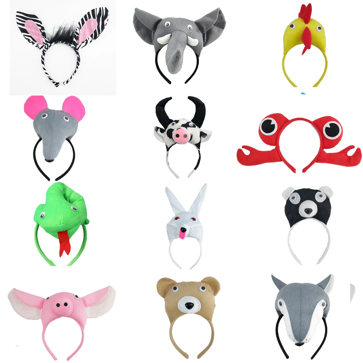 

12 Pcs Party Zoo Jungle Animals Ears Headband Hairbands Plush Hairband for Birthday navidad Decoration Wedding Festival