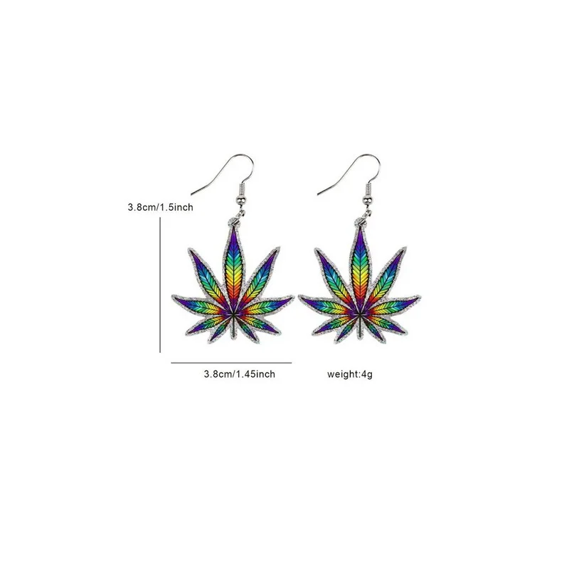 2pcs Fashion Rainbow Maple Leaf Flower Butterfly Dinosaur Chameleon Spaceship Nature Acrylic Rainbow Color Earrings Woman Party image 4