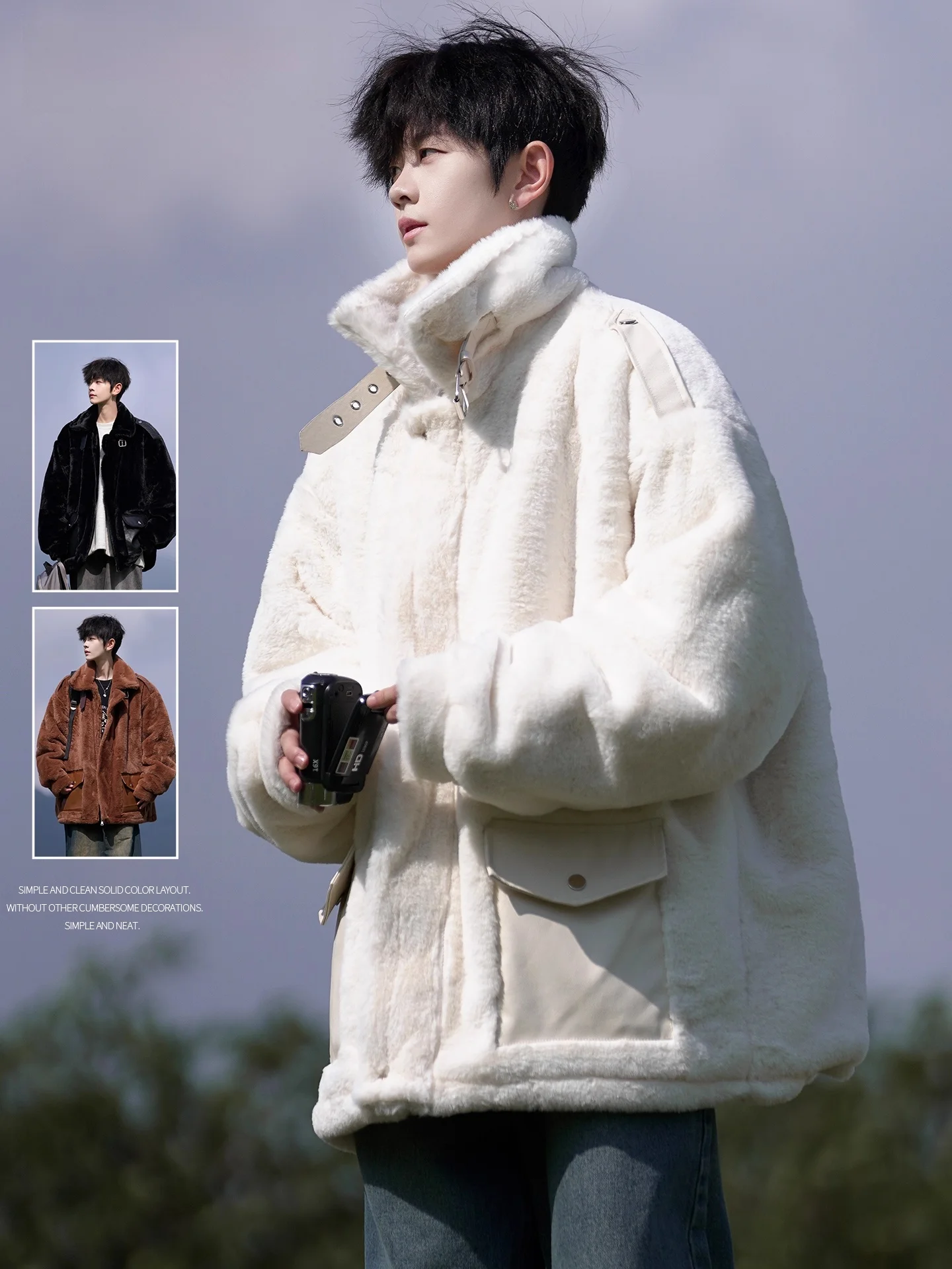 Genio Lamode masculino Thiened solto algodão Jaet cordeiro veludo pele de coelho simulação casaco de inverno quente juventude casual faion