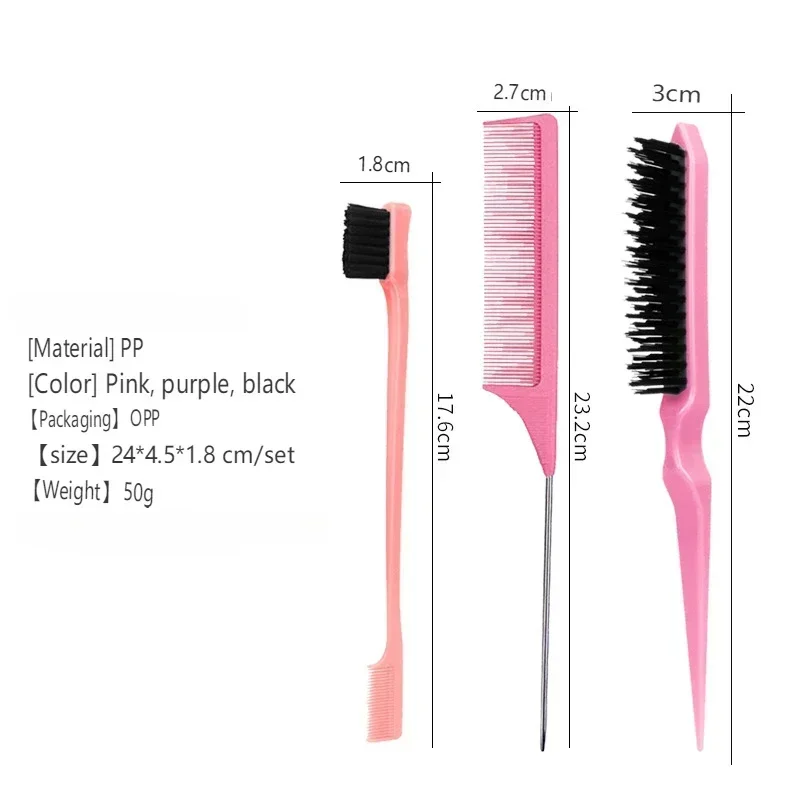 3pcs/set Hair Coloring Brushes Combs Pointed Tail Hairdressing Comb Double Comb Three Rows of Styling Brush Eyebrow Brush Tools