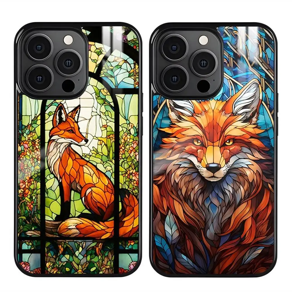 

Stained Glass Fox Phone Case For iPhone 16 15 14 13 12 11 Pro Max Plus Mini Magnetic Magsafe Wireless Charging Cover