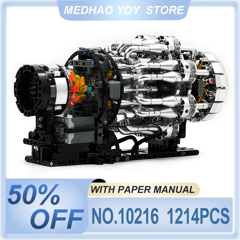 

Metallic Technical Mould King 10216 Turbojet Engine Motorized Simulation Vehicle Drive Building Block DIY Toys Kid Brithday Gift