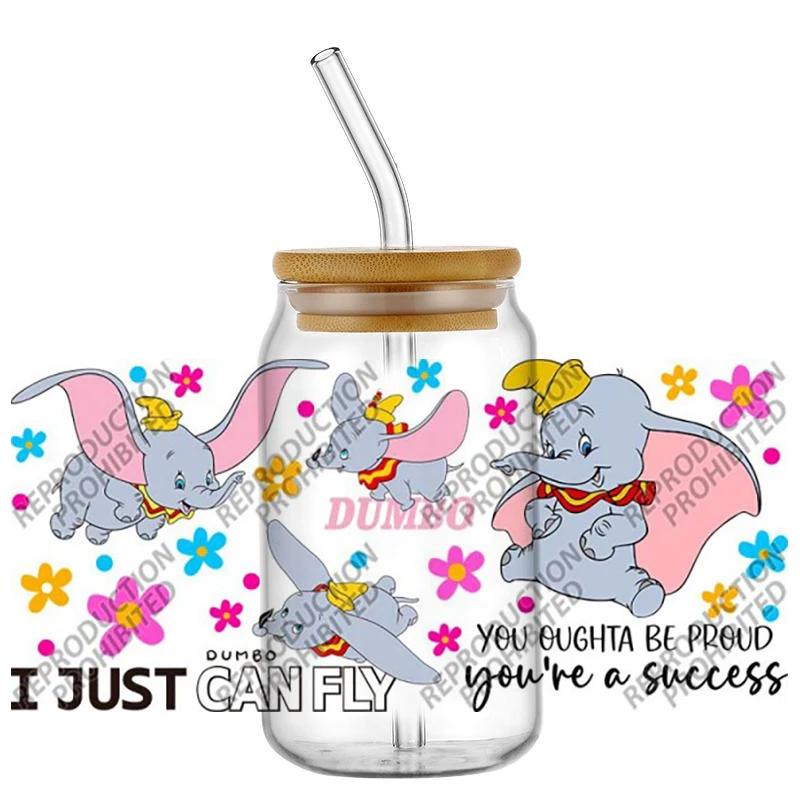 

Dream Big Little One Themed UV DTF Cup Wrap Transfer Decals for 16oz Tumbler Vibrant Elephant Cartoon Vinyl Stickers for Phone