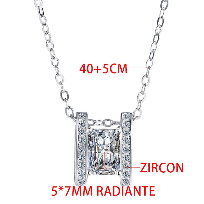 TFGLBU Simple 5*7mm Real Radiant Cut Moissanite Necklace for Women H Shape Chain Simulated Diamond 925 Sterling Silver Jewelry