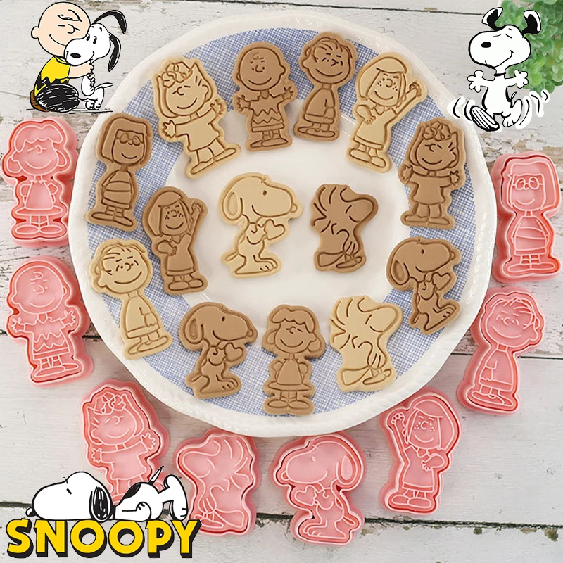 8pcs/set Snoopy Biscuit Mold Custom Cookie Cutter Baking Tools Plastic Press Mold Gifts Press Icing Cookie Flipping Baking Tools