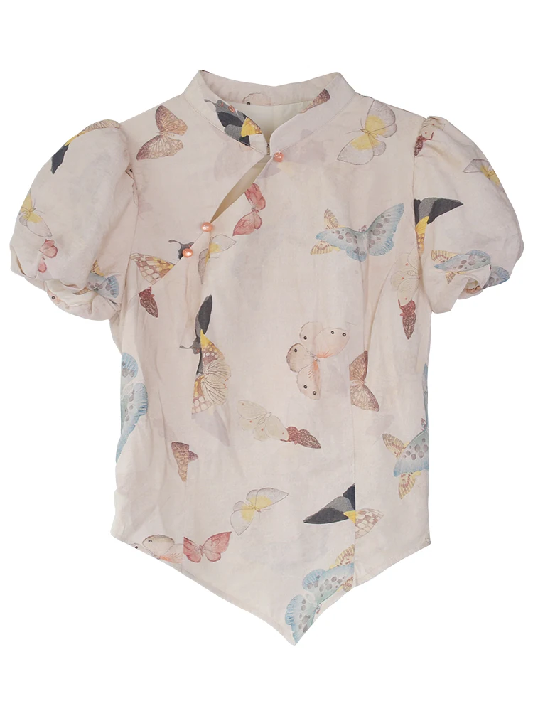 

Sinsingirl S New Chinese Sle Print Summer ort Sve irt Женский топ Sweet Sle Straight Cut