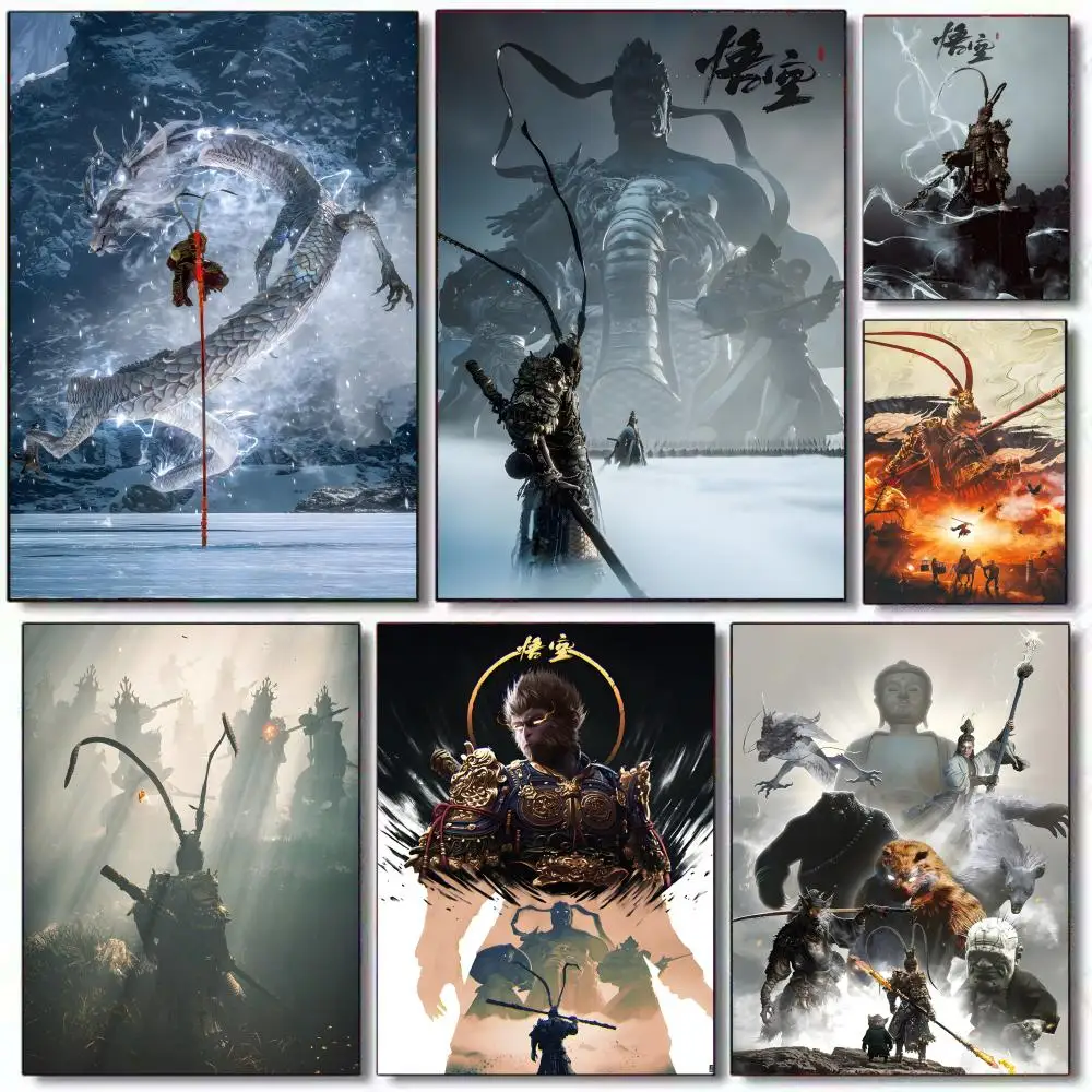 Black Myth W-Wukong Game Poster Sticky Painting With Prints Home Bedroom Living Room Decoration Gift