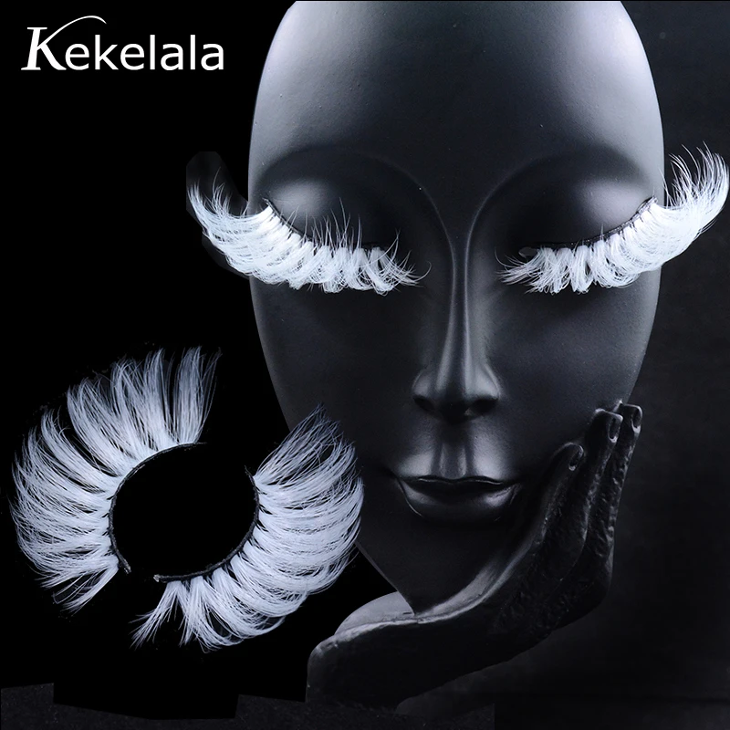 1 Pair Long White Eyelashes 3D Dramatic False Colored Cosplay Lashes Fluffy Dense Fake Lashes 25mm Eyelash Extension Suppliers