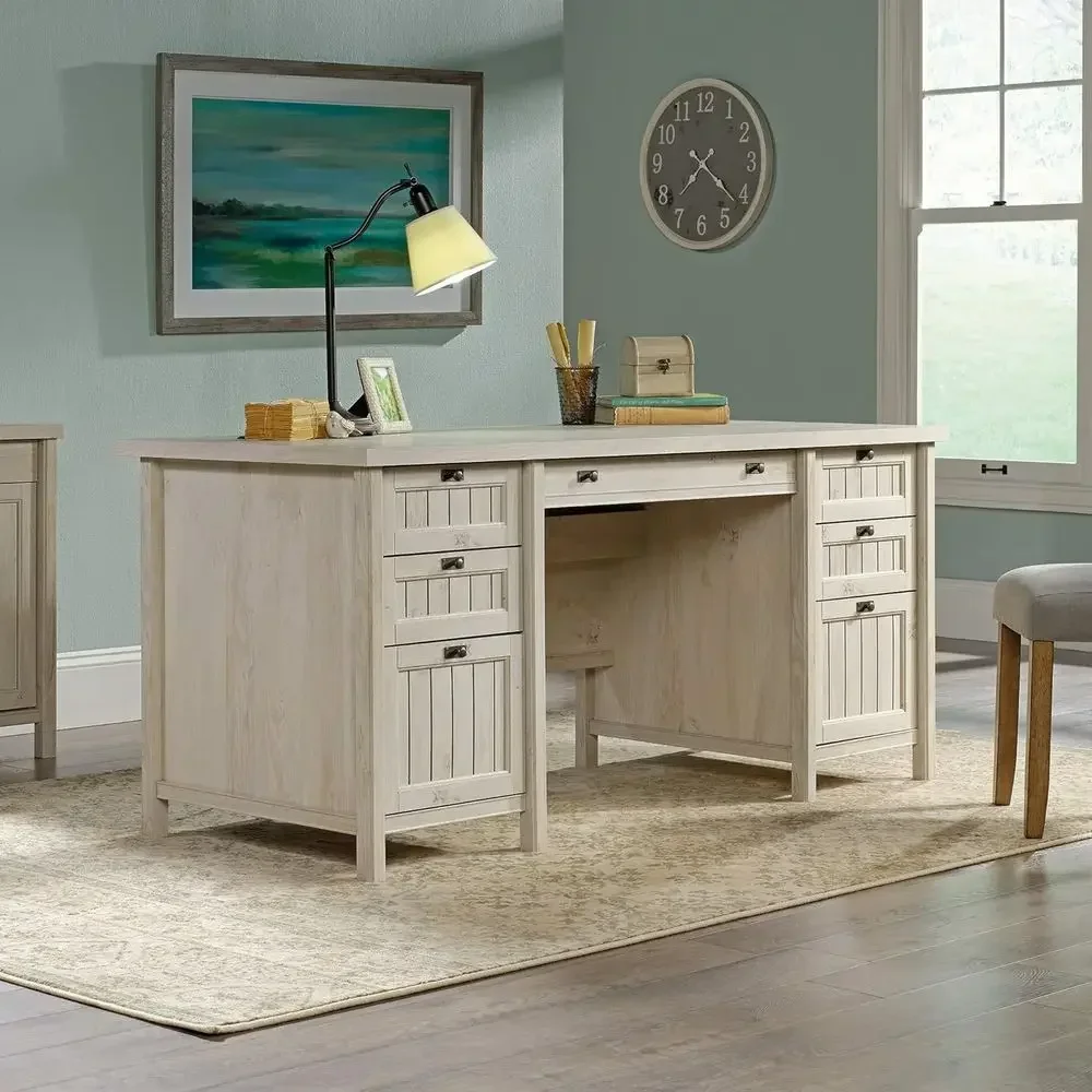 Elegant Desk with Drawers and Storage, in Chalked Chestnut Finish