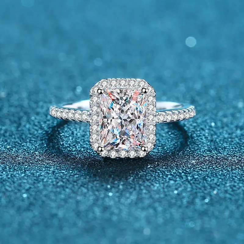 

1ct 2ct Women's Moissanite Ring Emerald Radiant Cut Diamond 925 Pure Silver Plated PT950 Platinum Wedding Bride Ring Jewelry
