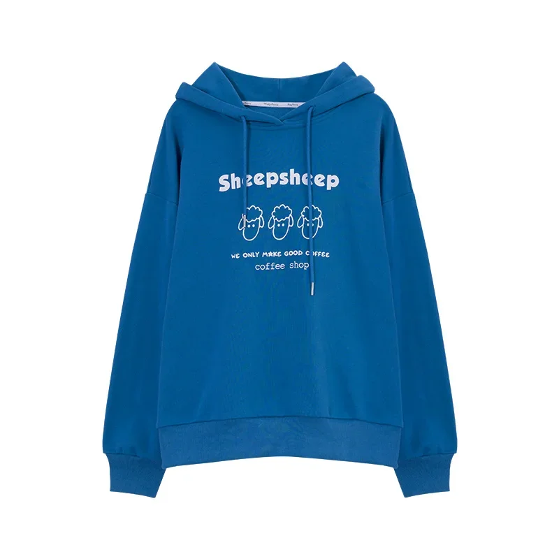 Preppy Style Cute Sheep Print Hoodie,Women’s Loose Fit Pullover,Long Sleeve Oversized Sweatshirt,Autumn Winter 2025 Fashion