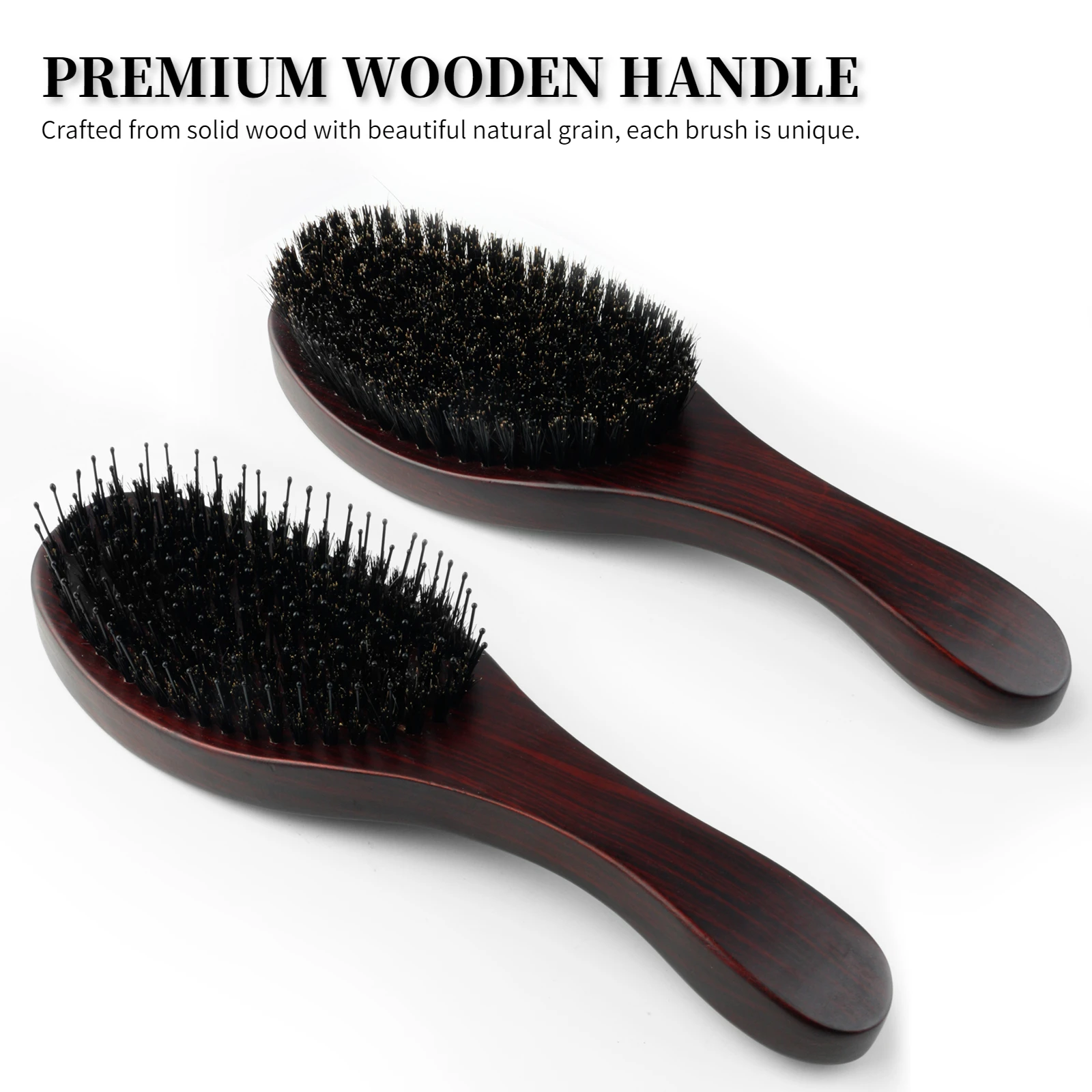 Boar Bristle Oval Shape Hair Brush Antistatic Oil Head Wave Brush Wood Handle Detangling Hair Care Comb Salon Hairdressing Tools image 6