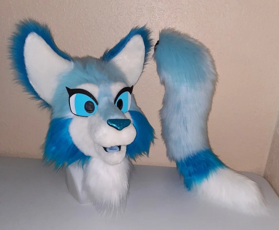 

Blue Fox Mascot Head and Tail Walking Part Animal Costume Halloween and Christmas Cosplay Costume