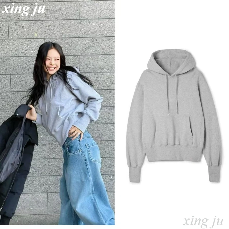 

Xing Ju Jazz Dance Costume Korean Singer Streetwear Casual Short Gray Hoodies Women Hip Hop Clothes Nightclub DJ Girl Stage Wear