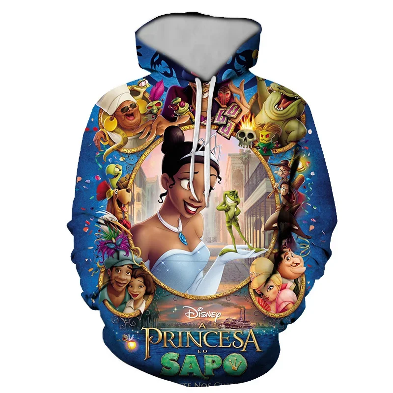 

Толстовки с капюшоном Disney Tiana для мальчиков и девочек, мужские толстовки с принтом принцессы и лягушки, модные пуловеры с 3D принтом, женские толстовки большого размера, новая одежда