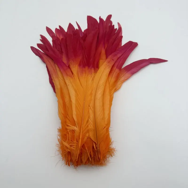 Rooster Tail Feather Double Color Plumes 30-35CM Orange Red DIY Dyed Cock Tail Clothing Accessories Jewelry Performance