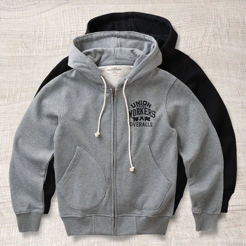 

Мужская утепленная толстовка-кардиган на молнии с капюшоном в американском ретро-стиле, цвет хаки, с принтом, на флисовой подкладке, верхняя одежда