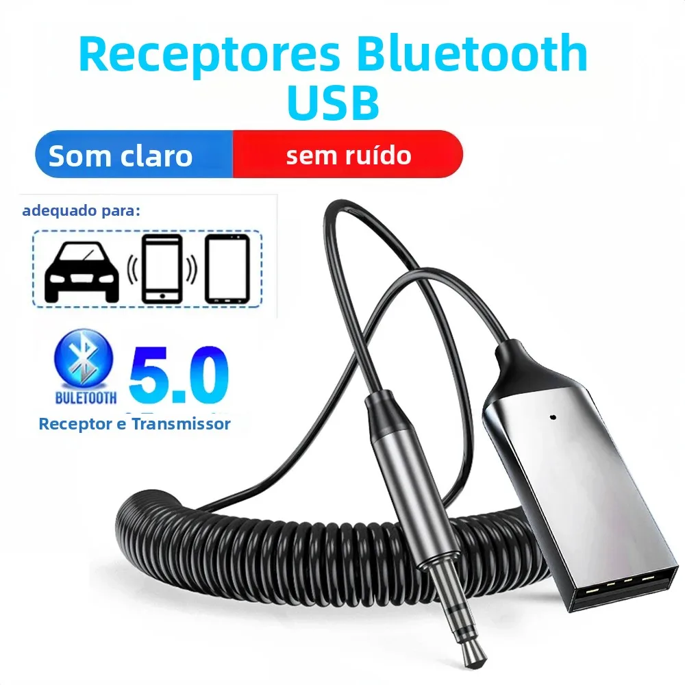 Adaptador Bluetooth 5.0 para Carro, Dongle AUX, Cabo USB para Jack de 3.5mm, Transmissor de Música para Carro e Tablet