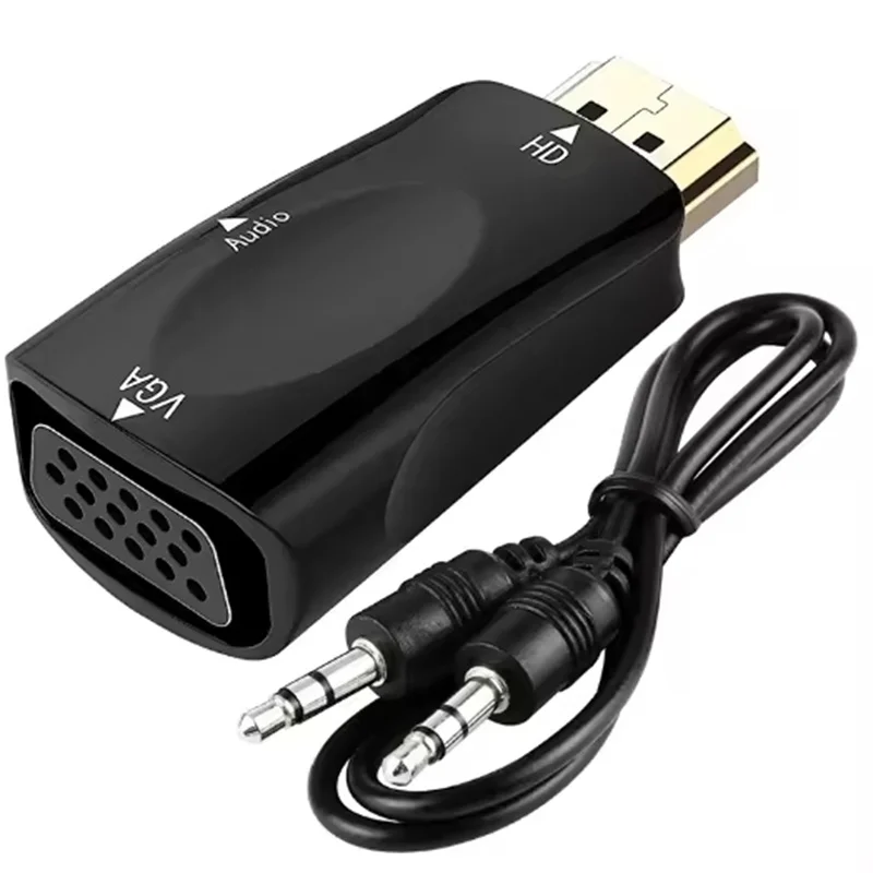 HDMI-compatible To VGA Adapter With 3.5mm Audio Jack Cable For PC Laptop Tablet Stable Signal Transfer Display Link Home Theater