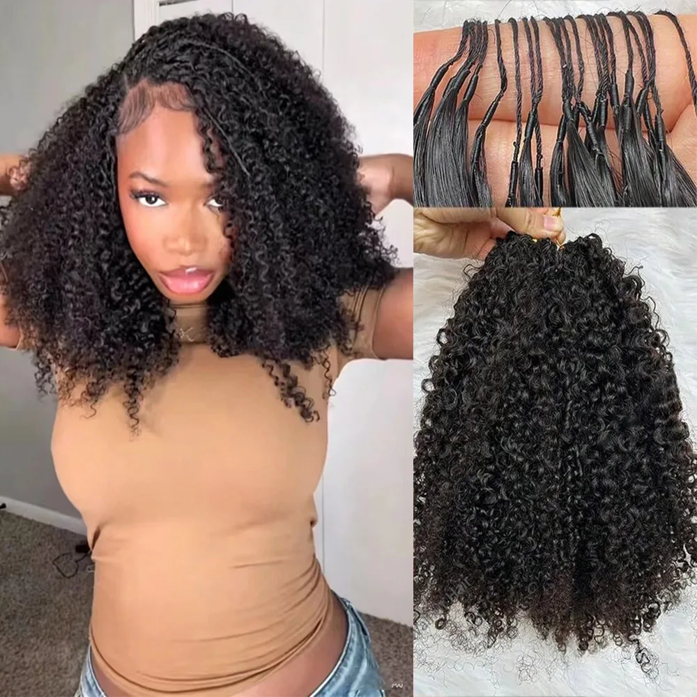 Cabelo Humano para Crochê Geeta Miracle Knots para Tranças Boho, Cabelo Cacheado Kinky, Extensões de Cabelo para Crochê com Pena Pré-Separadas sem Nós