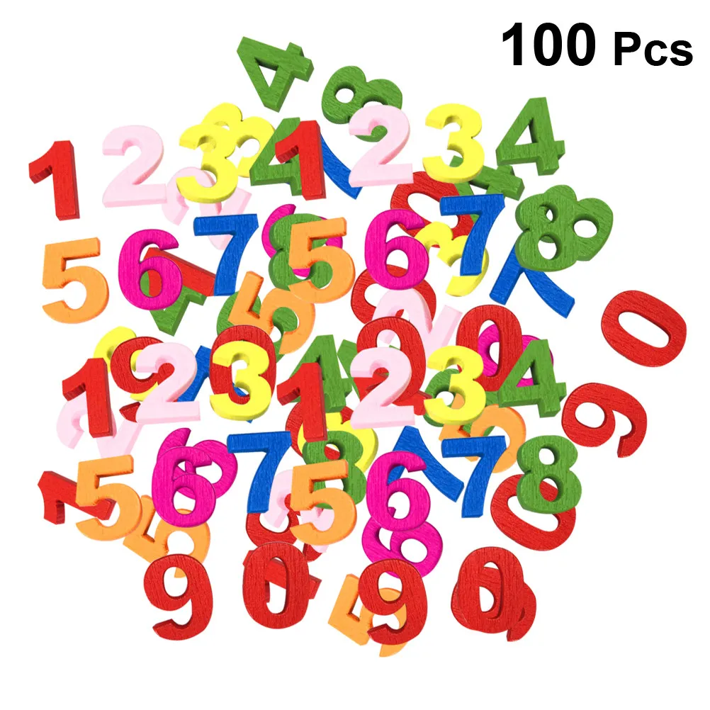 100Pcs Wooden Arabic Number Chips Handmade Painted Colorful Learning Educational Tool for Children Creative Craft Room