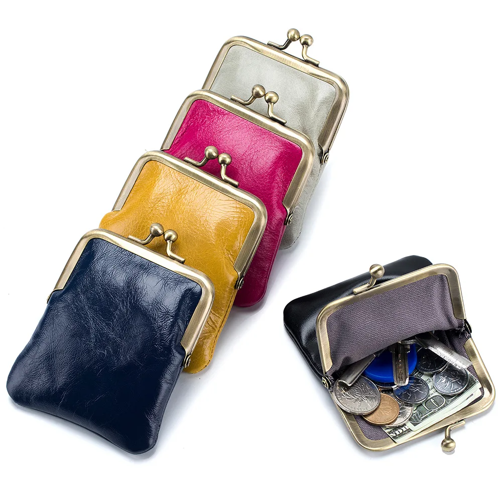 Women Genuine Leather Short Clip Wallets Lipstick Case Soft Cowhide Small Coin Purse Card Holder Multi-functional Clutch Bag