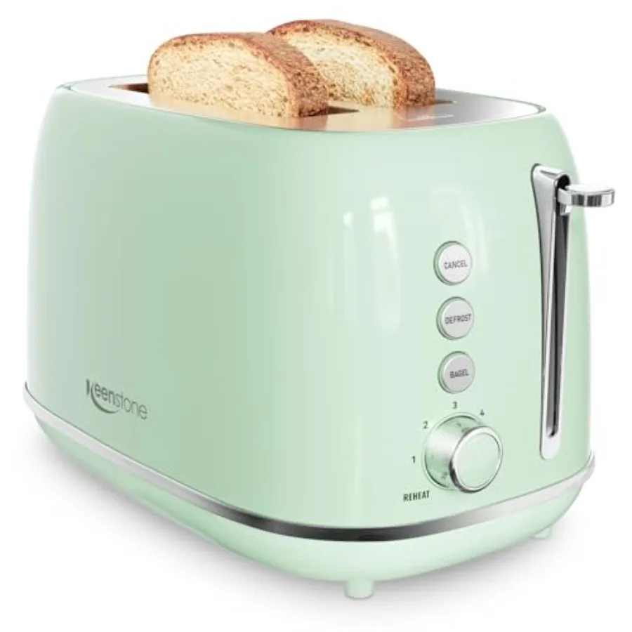 

2 Slice Stainless Steel Toaster Retro with 6 Bread Shade Settings Bagel Cancel Defrost Function Extra Wide Slot Removable Crumb