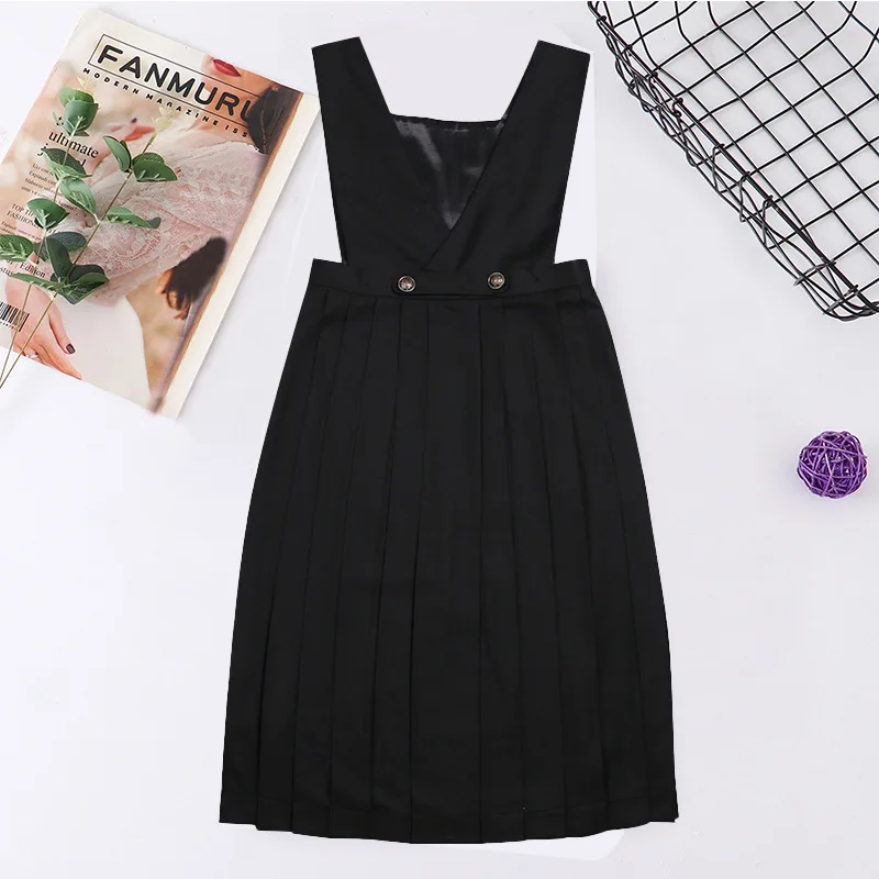 Japanese Korean Class High School Student Girl Long Pinafore Pleated Dress  JK Uniform Cosplay Seifuku Schoolgirl Sundress