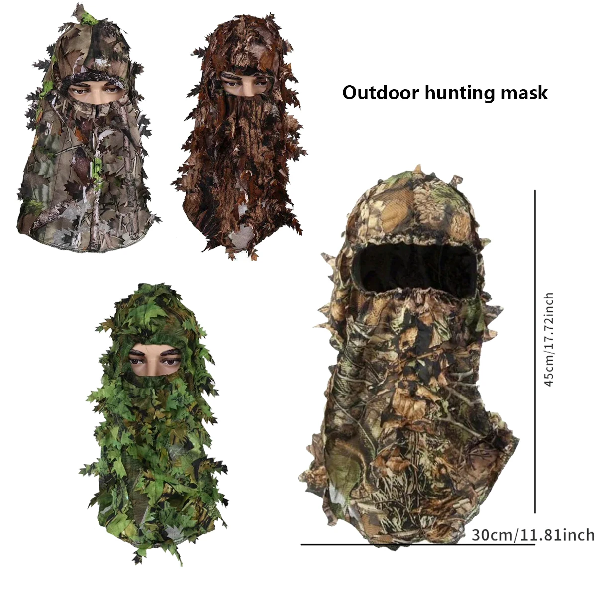 1PC Tactics Outdoor 3D Leaf Camouflage Face Mask Ghillie Suit Camouflage Hood Hunting Cap Head Bird Watching Photography Hood