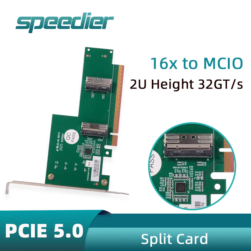 

PCIe 5.0 16x To MCIO Split Card SlimSAS SFF-8654 Baseplate Expansion Adapter Cable GPU Discrete Graphics Card External 32GT/S