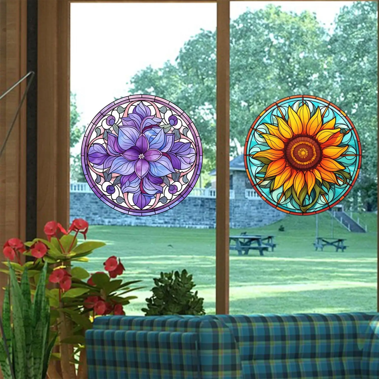 ملصقات كهروستاتيكية للنوافذ والزهور ، شارات زجاجية ثابتة ، فينيل غرفة المعيشة ، مانع للتصادم ، ديكور المنزل ، 1: 1000