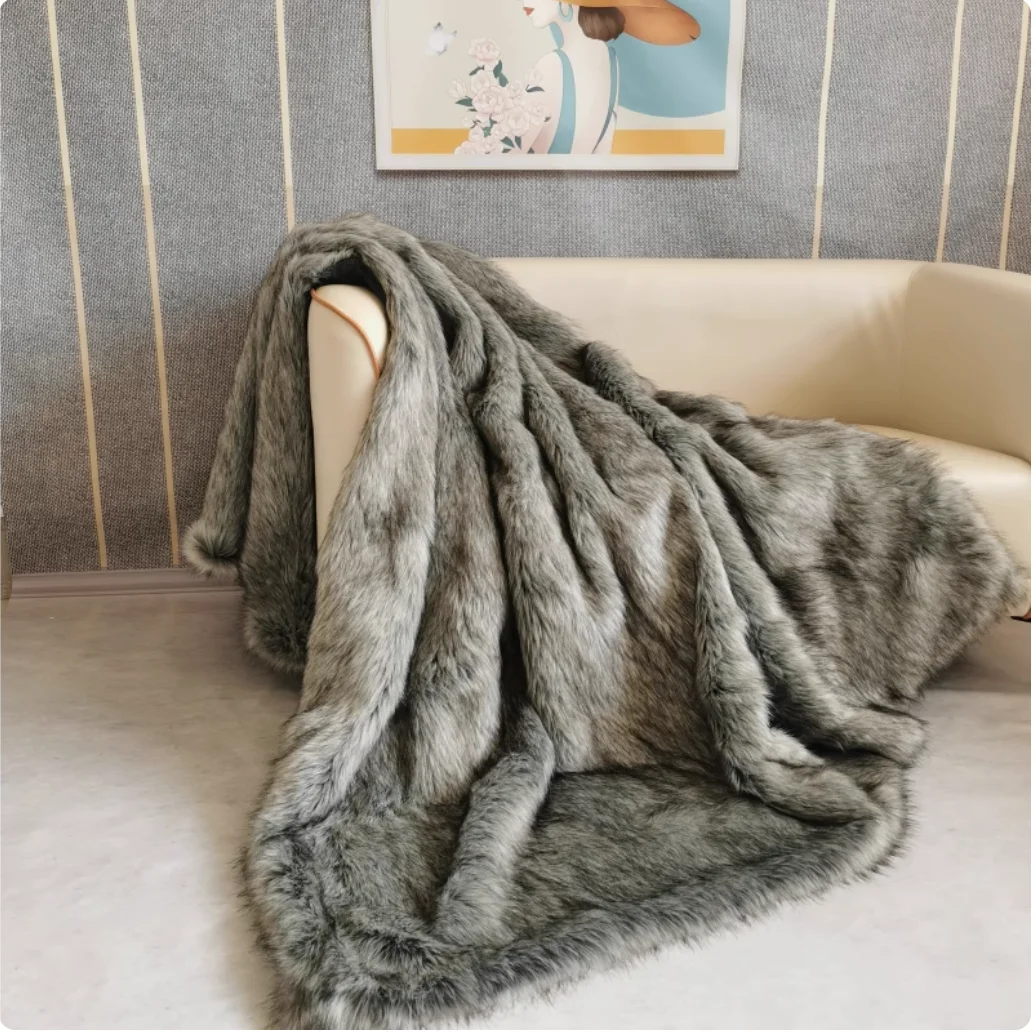 

Light luxury faux fur blanket, simple and soft bed blanket, bedroom fashionable blanket, model room plush blanket, gray MF922