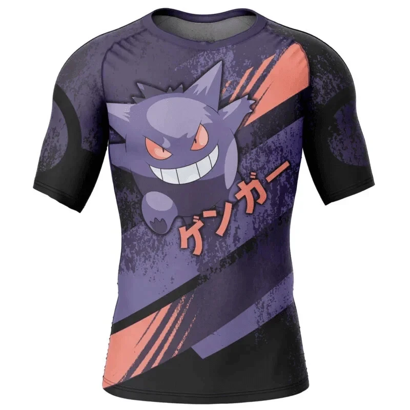 

2026 Gengar Surf Clothing BJJ MMA Мужской рашгард с коротким рукавом, детская футболка для дайвинга, облегающий купальник, летний пляжный гидрокостюм, GYM Y2k
