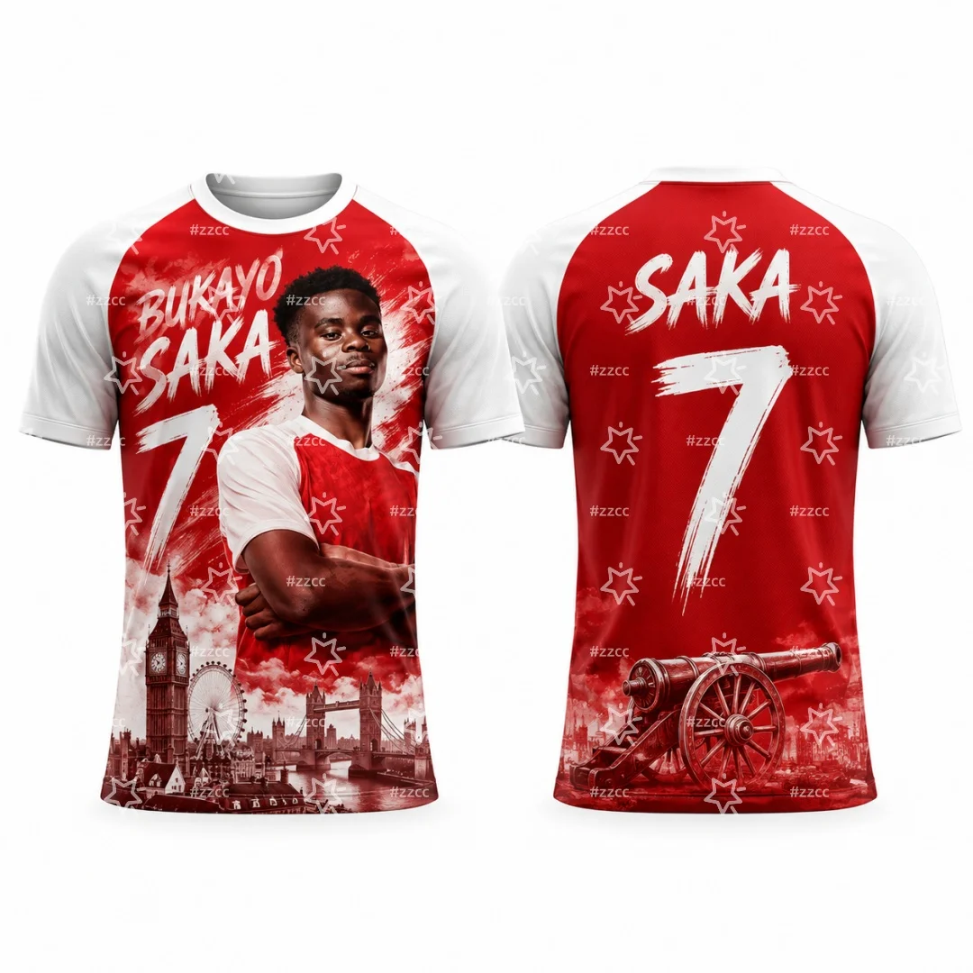 26-27 The Gunners soccer Fan Jersey Saka No.7 football jersey Summer Sports quick-dry Men's T-Shirt Kid's Clothing Tee Woman ﻿