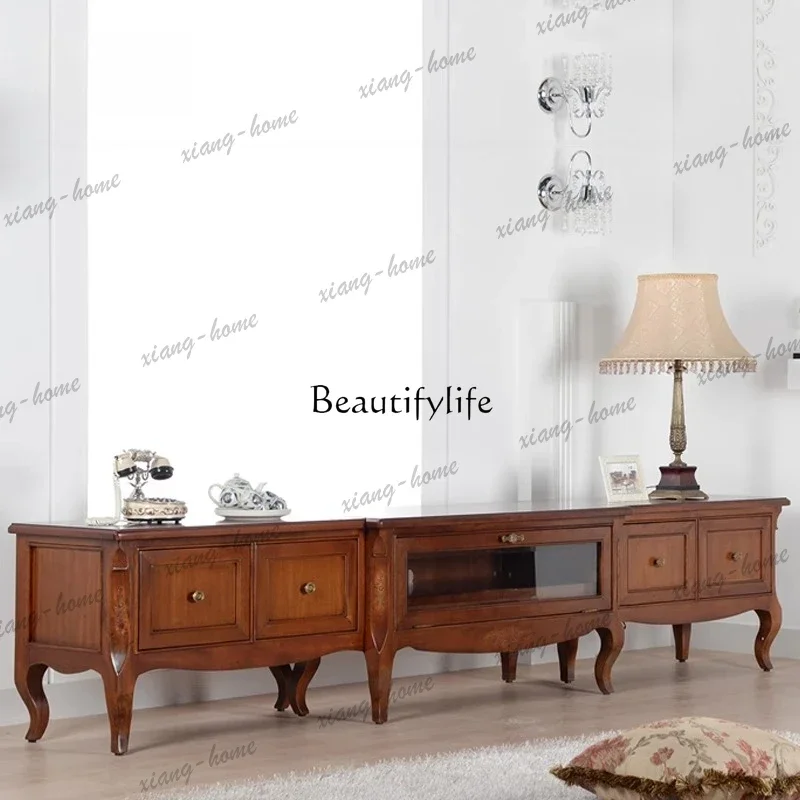 JJ Medieval TV cabinet mahogany core wood American living room three-stage floor cabinet