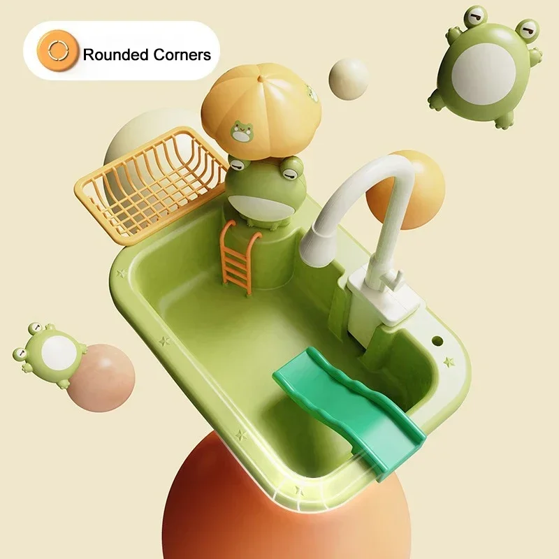 Children's Pretend Play Game Electric Dishwasher Toy Duck Ing Water Kid Vegetable Sink Kitchen Toys Shower Nozzle House