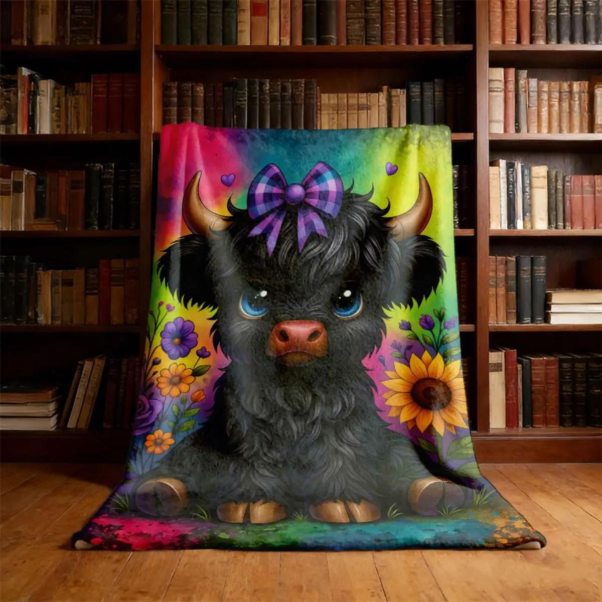 Printed Throw Rainbow Highland Cow Sunflower for Couch Sofa Bedroom