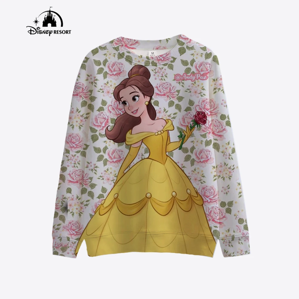 Disney Princess Printed Sportswear Spring Women\'s Casual Comfortable Hoodie Loose Round Neck Women\'s Hoodie