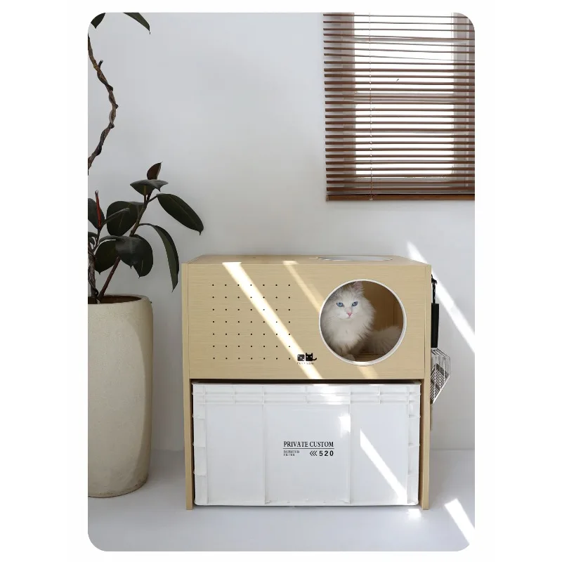 Cabinet cat litter box oversized, splash-proof cat litter cabinet, sand-proof cat toilet rack