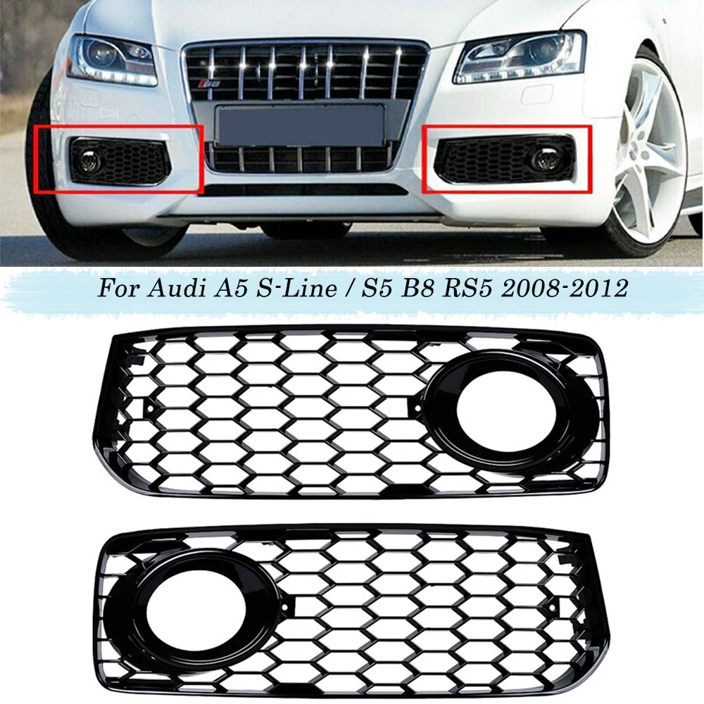 Honeycomb Front Lower Grill Fog Light Grille Cover For Audi S5 B8 Coupe A5 S-Line 2008-2012