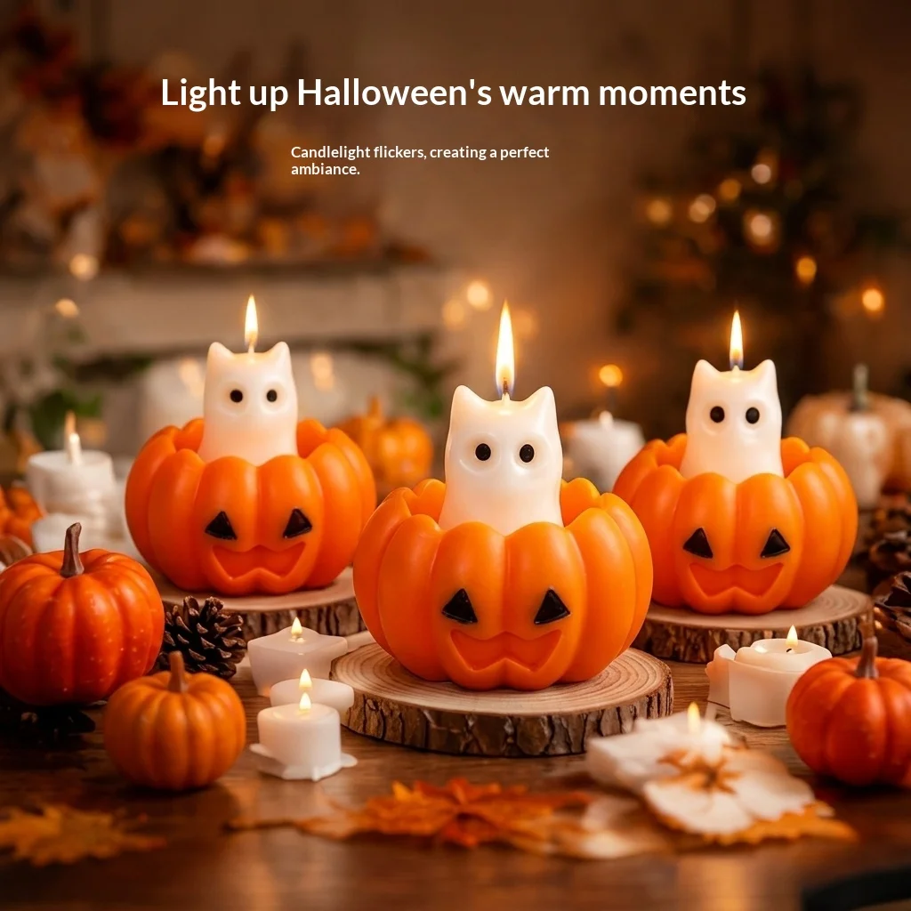 Handmade Scented Candles in the Shape of Pumpkins, Ghosts, Bats, and Skulls; Creative Decorations for Halloween Party Atmosphere, Holiday Souvenirs, and Gifts