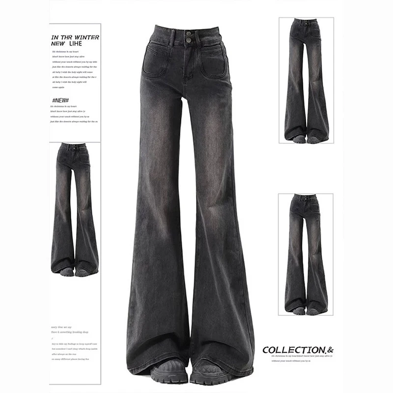 

YIBASHU Women Black Flare Jeans Low Rise Denim Pants Japanese Bell Bottom Gyaru Y2k Stretch Cowboy American Retro Grunge Korean