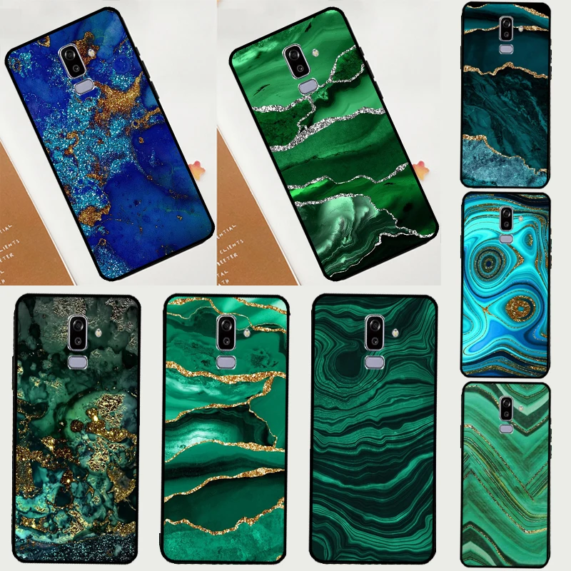 Gold Indigo Faux Malachite Case For Samsung Galaxy J3 J5 J7 J1 2016 A3 A5 2017 J4 J6 Plus A7 A9 A6 A8 J8 2018 Fundas