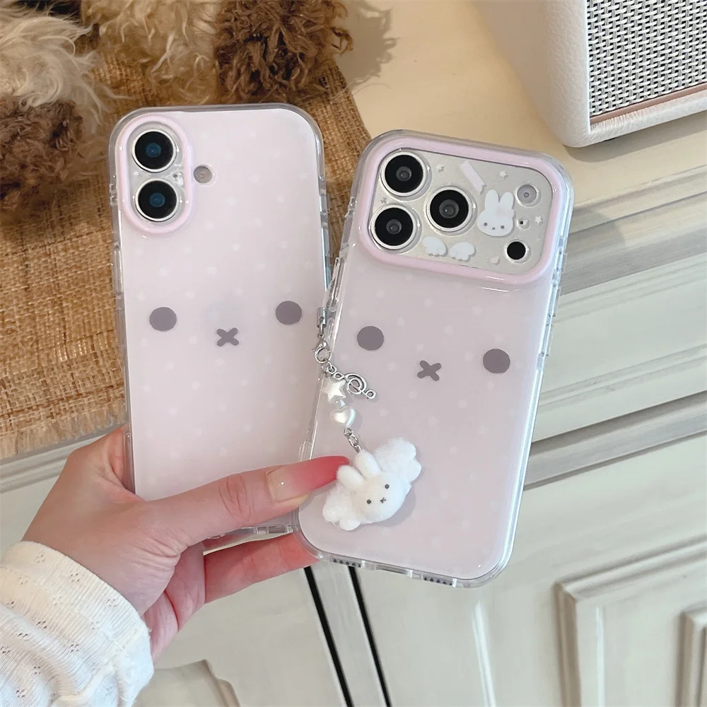 

Korean Polka Dot Rabbit Silicone Phone Case for iPhone 17 Pro 16 15 16 Max 15 Pro Max Funda with 3D Angel Miffy Charm Cute Cover