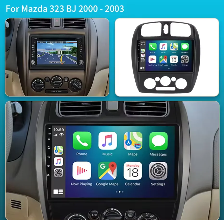 راديو سيارة أندرويد 15 لمازدا 323 1998 - 2003 الوسائط المتعددة ستيريو الملاحة نظام تحديد المواقع مشغل فيديو لاسلكي Carplay Auto DSP 4G QLED