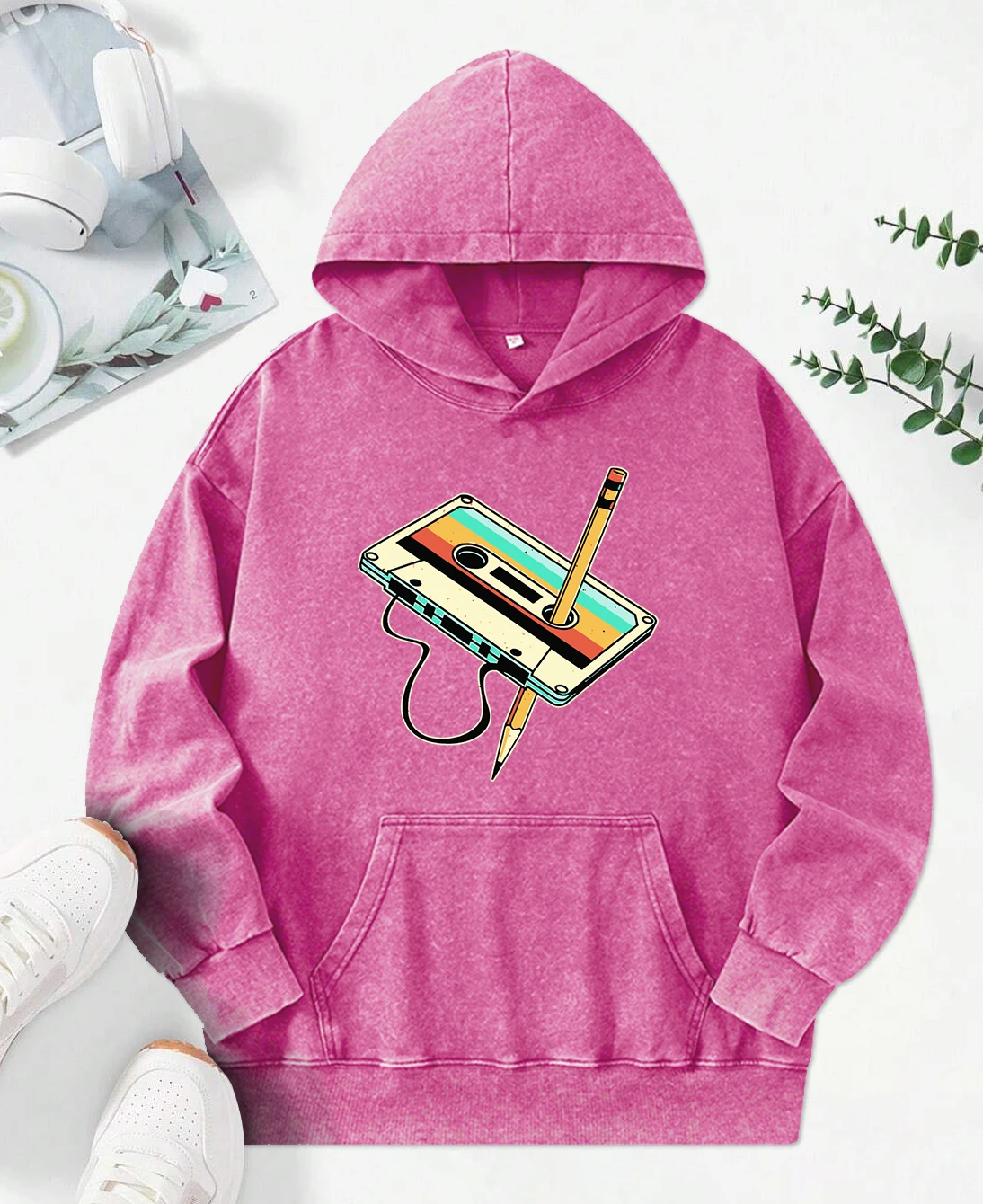 Personal Stereo Creative Print Female Washed Hoodies Cotton Oversized Hoody Casual Street Clothes All-Match Y2K Womenwear