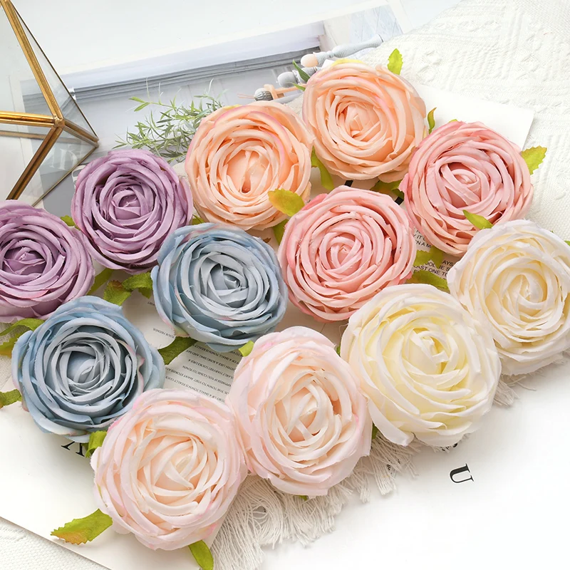 40pcs/7-8cm Princess White Rose Artificial Silk Flower Heads DIY Wedding Decoration Party Wreath Scrapbooking Craft Fake Flowers