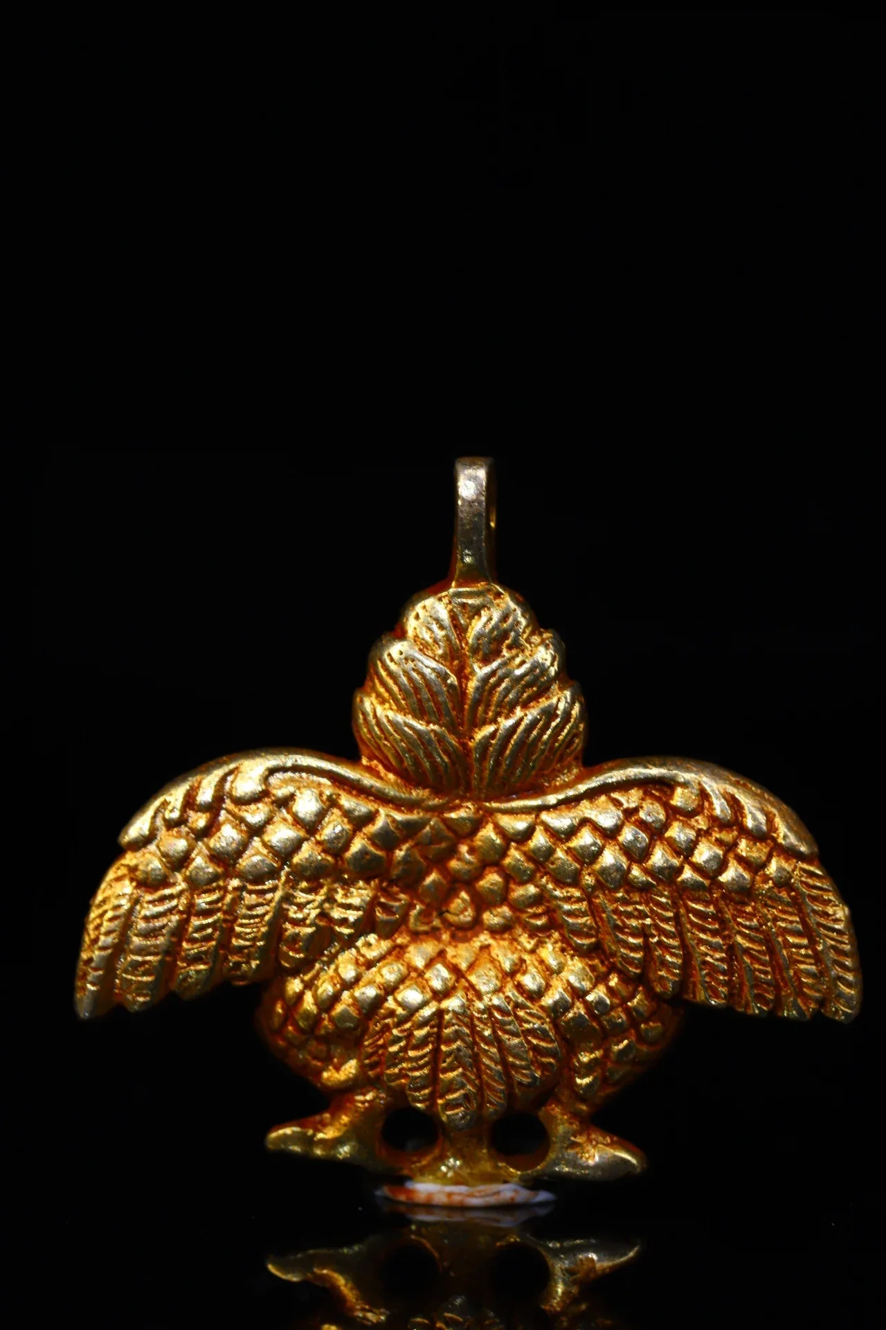

3"Tibetan Temple Collection Old Purple Bronze Cinnabar Gilded Garuda Dhwaja Buddha Card Pendant Amulet Town house Exorcism