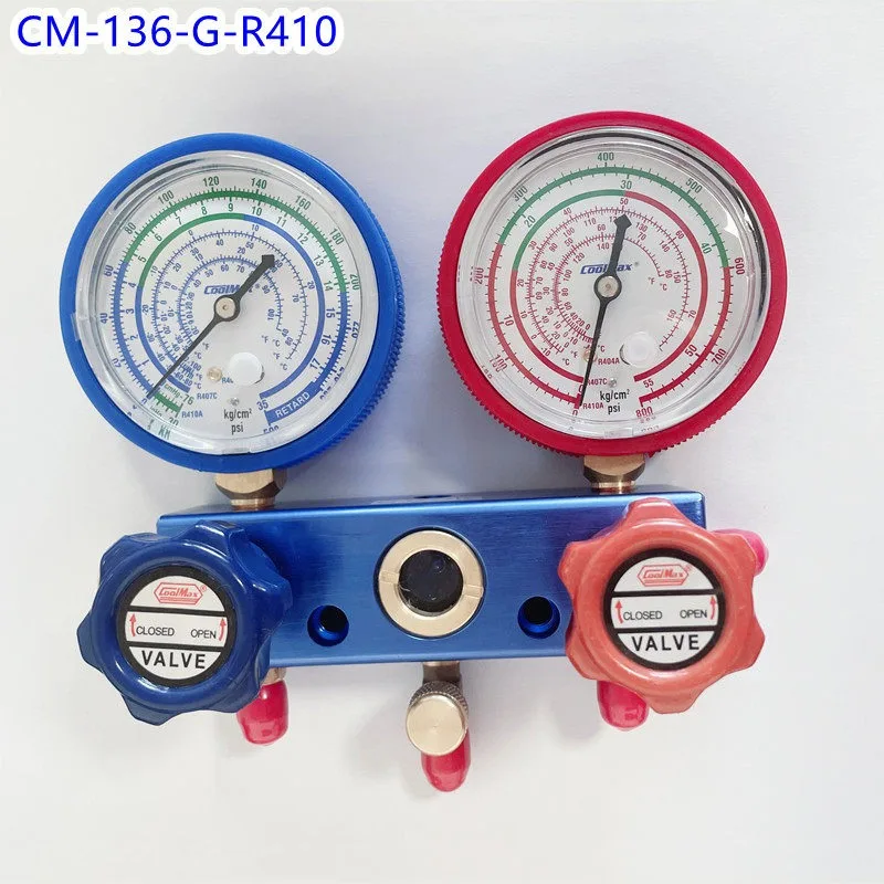 CM-136-G-R22/R410 Air Conditioning Refrigerant Double Meter with Hose, Oil Snow Fluoride Meter