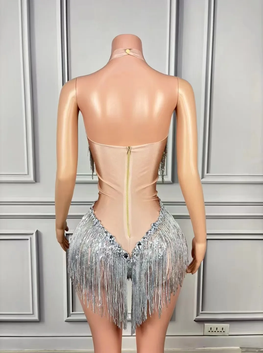 Nuovo argento halter nappa costume da ballo latino ballo di fine anno concorso festival musicale cantante canto costume spettacolo di auto modello vestito